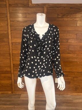 Esprit Black and White Polka Dot Ruffle V-Neck Blouse
